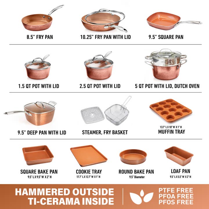 Gotham Steel/Granitestone - Wholesale Cookware Set - Gotham Steel Hammered Copper 20-Piece Cookware, Bakeware Set