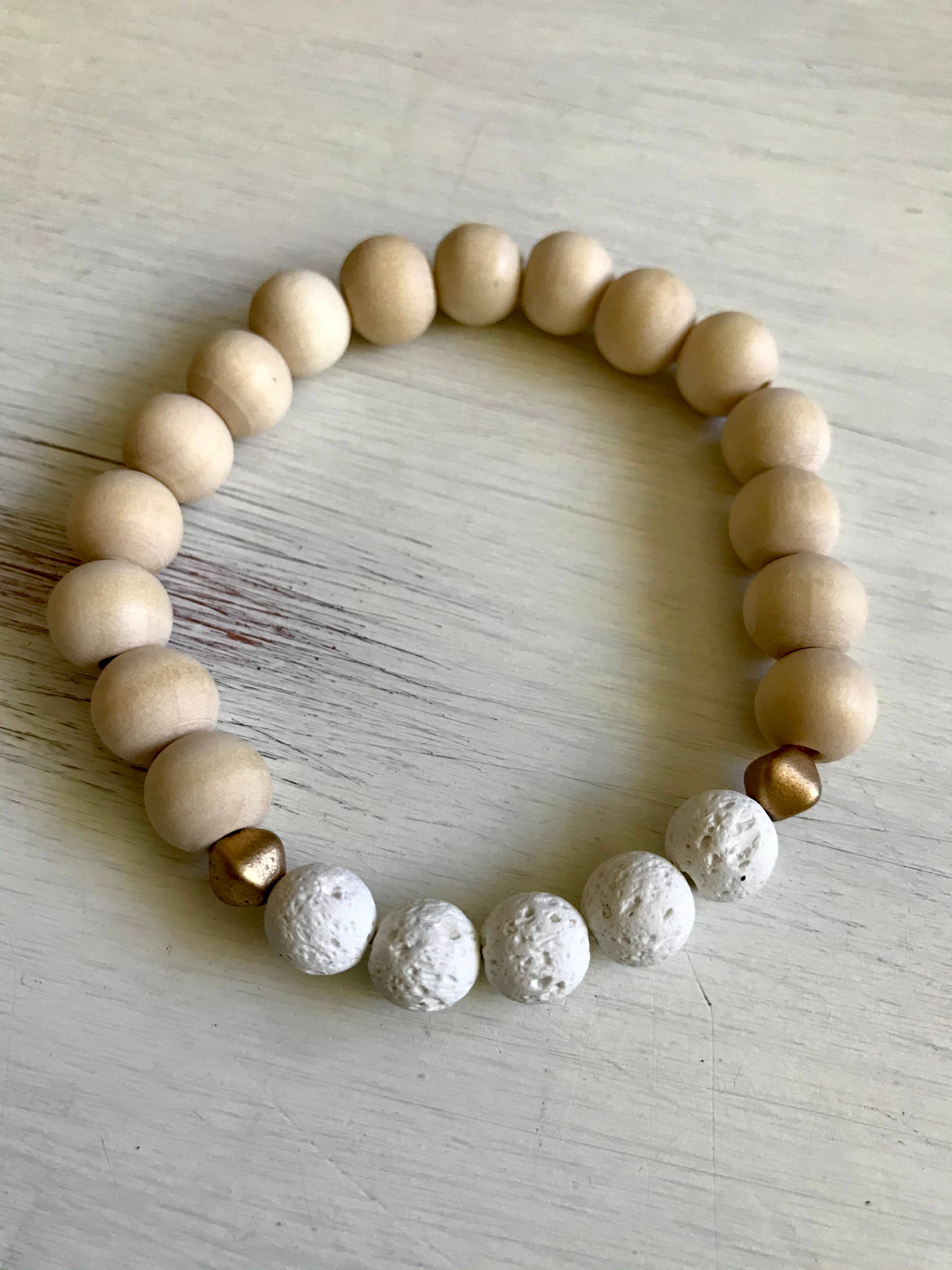 Miss Lou Makes - Wholesale Aromatherapy Bracelet - White Lava Stone and Wood Aromatherapy Bracelet5