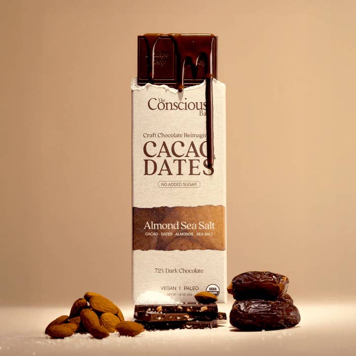 Date Sweetened Dark Chocolate - Almond Sea Salt for wholesale by The Conscious Bar