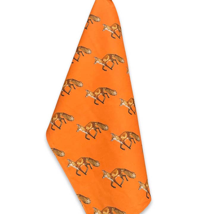 Geschirrtuch - Fuchs auf orangefarbenem Leinen-Baumwollstoff für den Großhandel von Goose and Willow