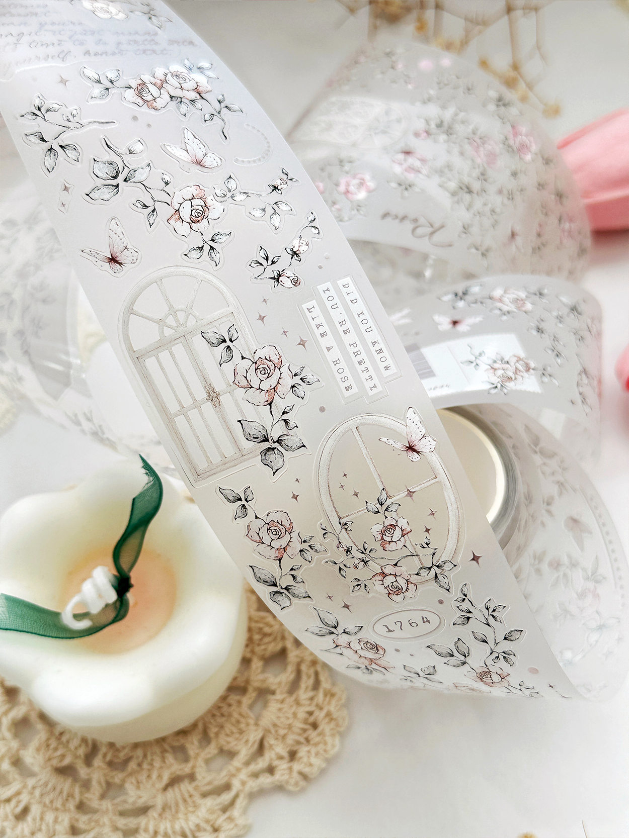 leelajournals - Wholesale Washi-tape - vooraf gesneden PET-tape met veldrozen (washi tape, lus)7