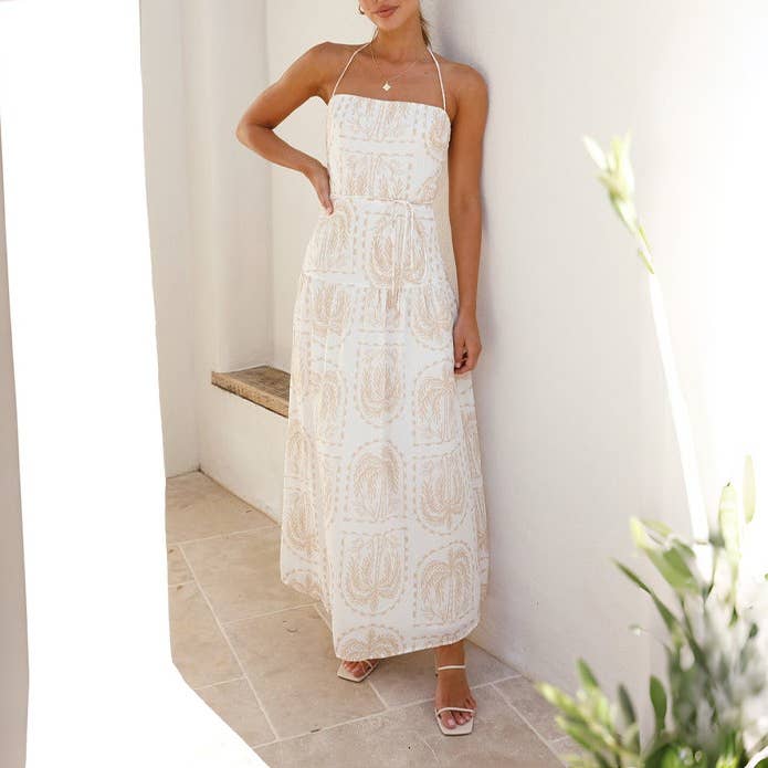 HIDDENBRAND - Wholesale Dress - Women's - Casual floral halter Beach Hawaiian vacation dress13