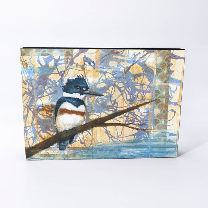 Belted Kingfisher Wood Panel Giclée Print for wholesale by Orphan Girl Fine Art
