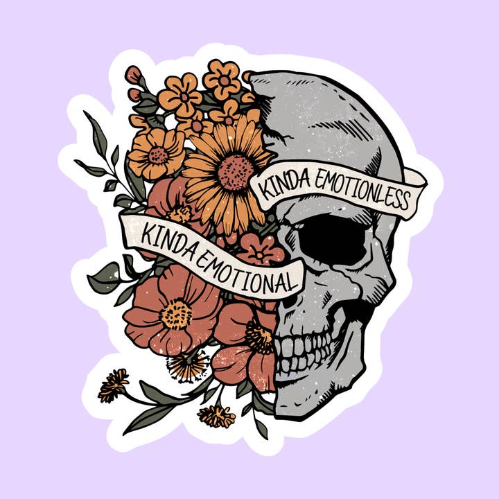 Kinda Emotional Kinda Emotionless Skull Die-Cut Sticker for wholesale by The Sticker Lab