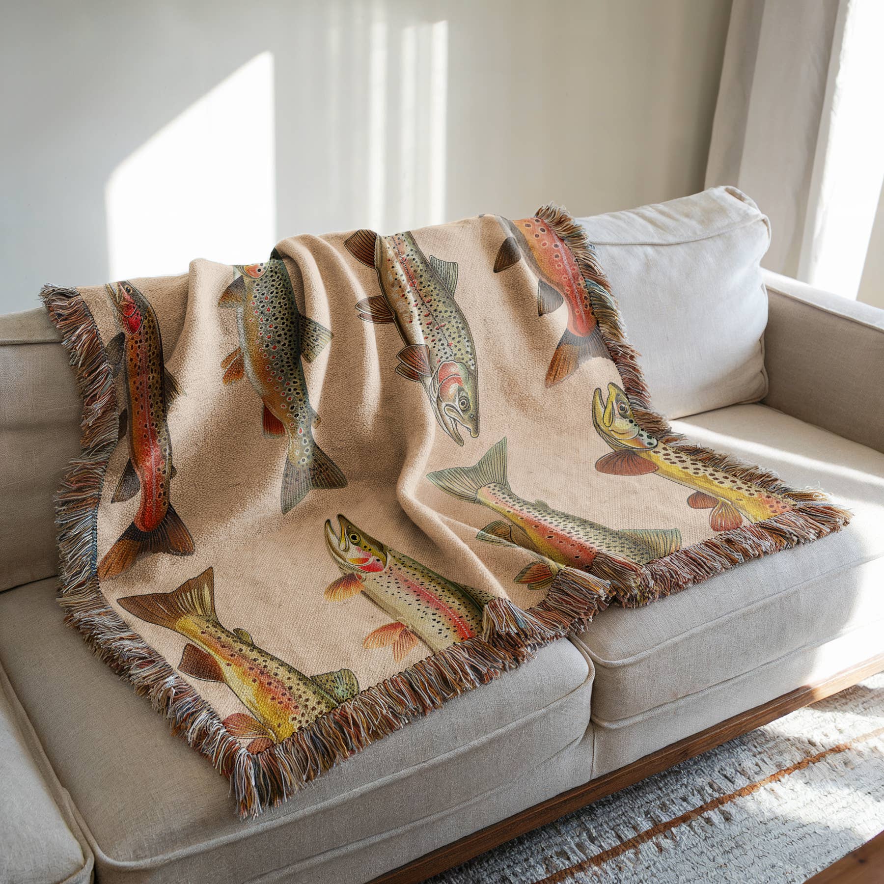 KreationswithKLG - Wholesale Throw Blanket - Lake House Woven Blanket, Rainbow Trout, Great Lakes1