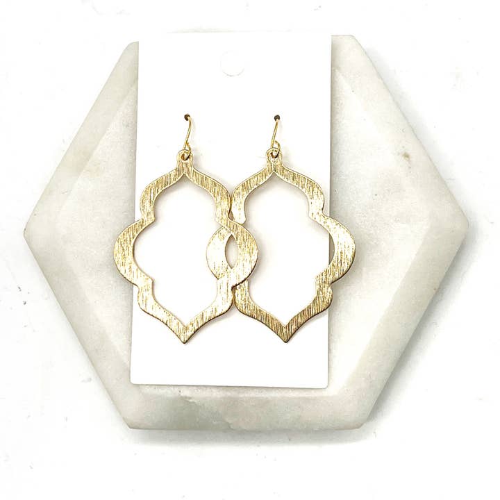 Baubles by B - Wholesale Dangle Earrings - Gold Casablana Quatrefoil Metal Earrings