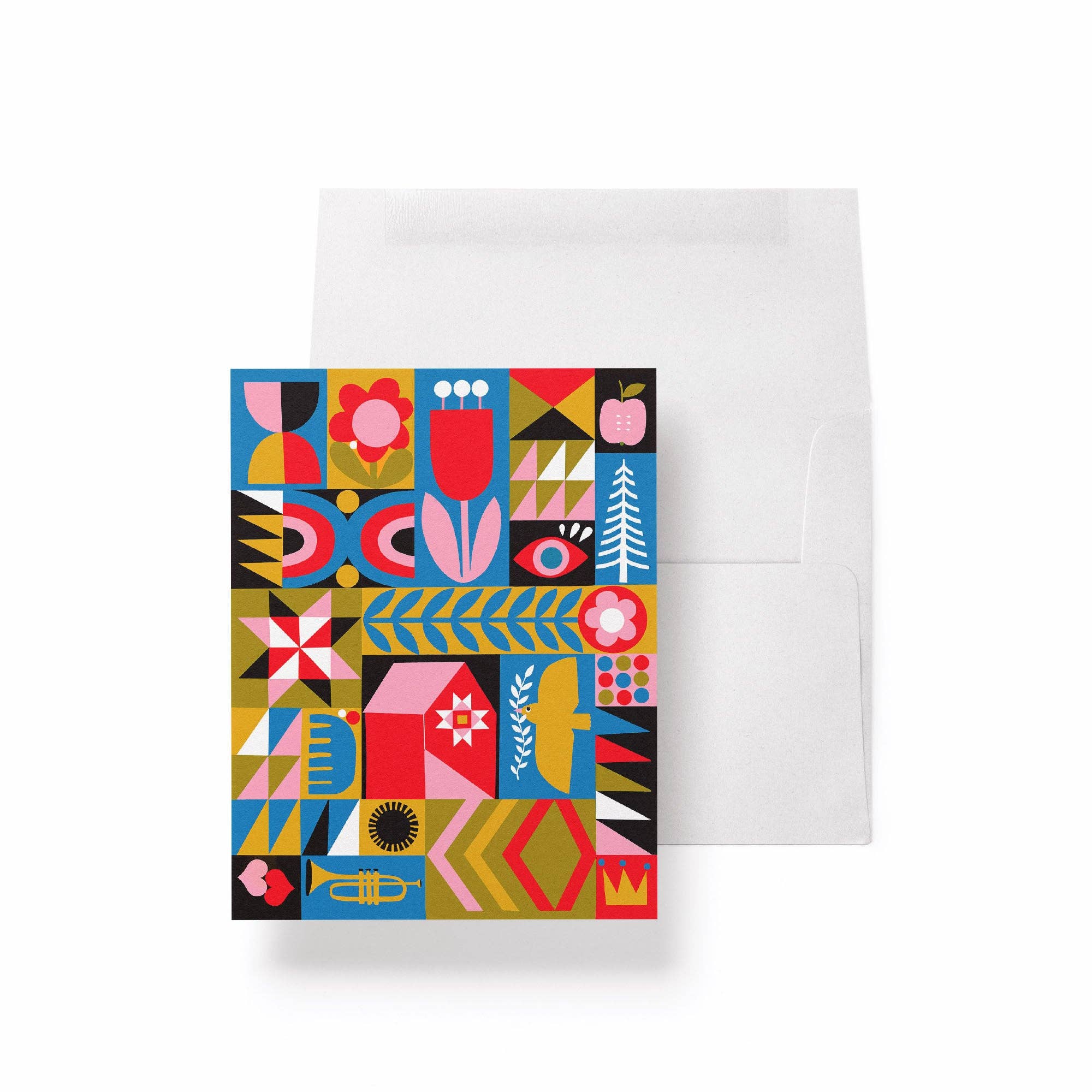 Lisa Congdon Art & Illustration - Wholesale Everyday Greeting Card - Blank/Quilt Squares with trumpet Greeting Card0