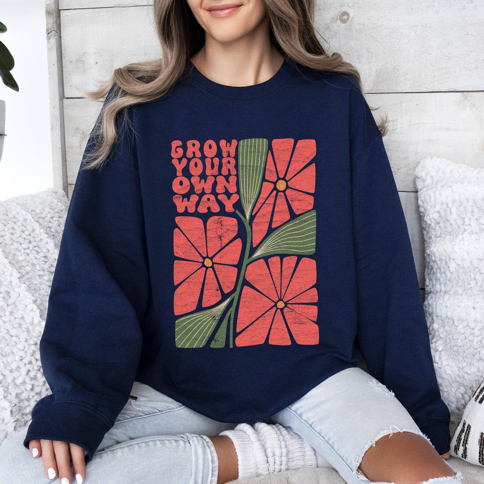 Refinery Number One LLC - Wholesale Graphic Sweatshirt - Women's - Grow Your Own Way, Retro Flowers Sweatshirt3