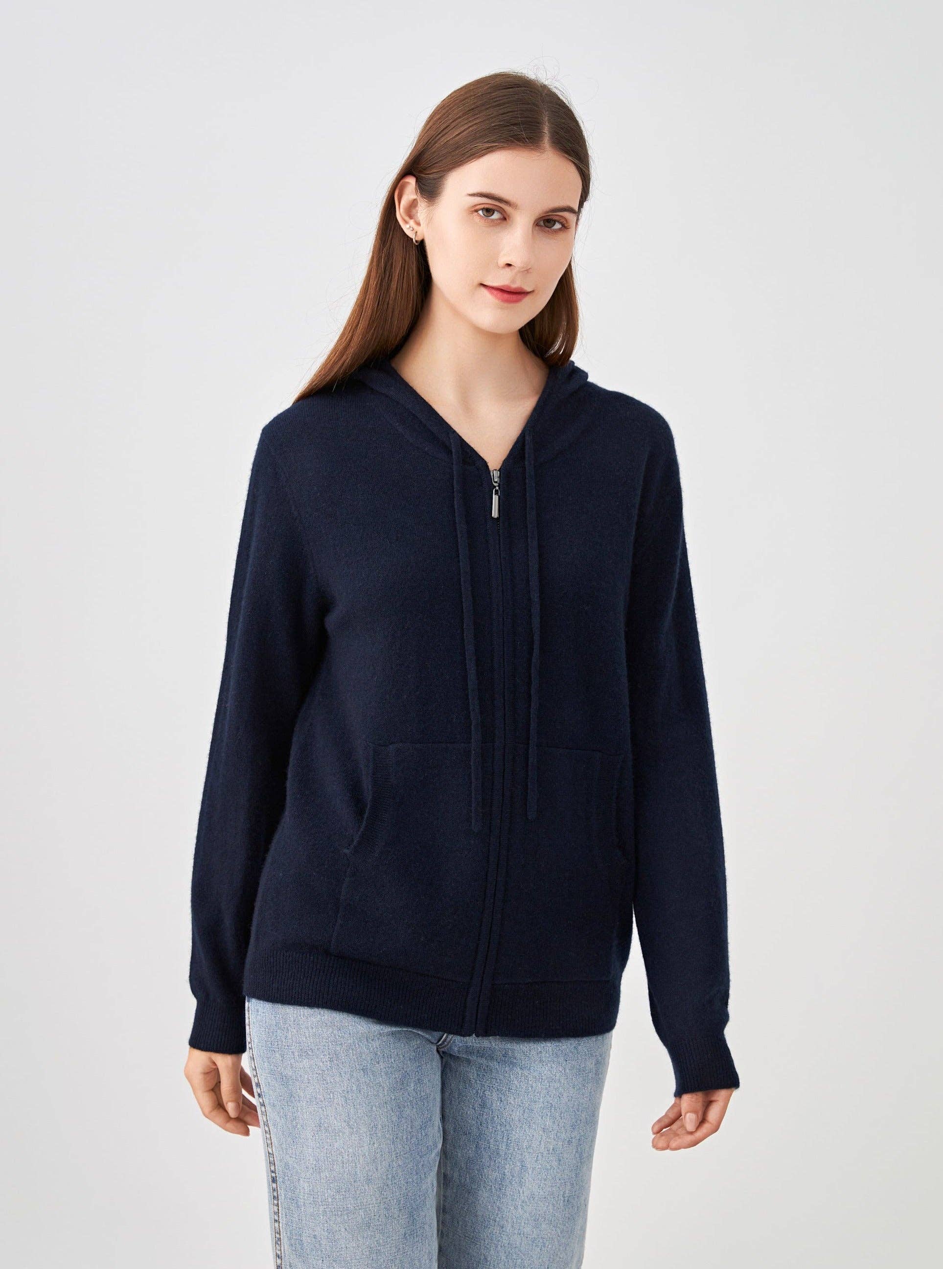 jw.atelier - Vente Sweat à capuche – femme - Gilet 100% cachemire zippé à capuche14