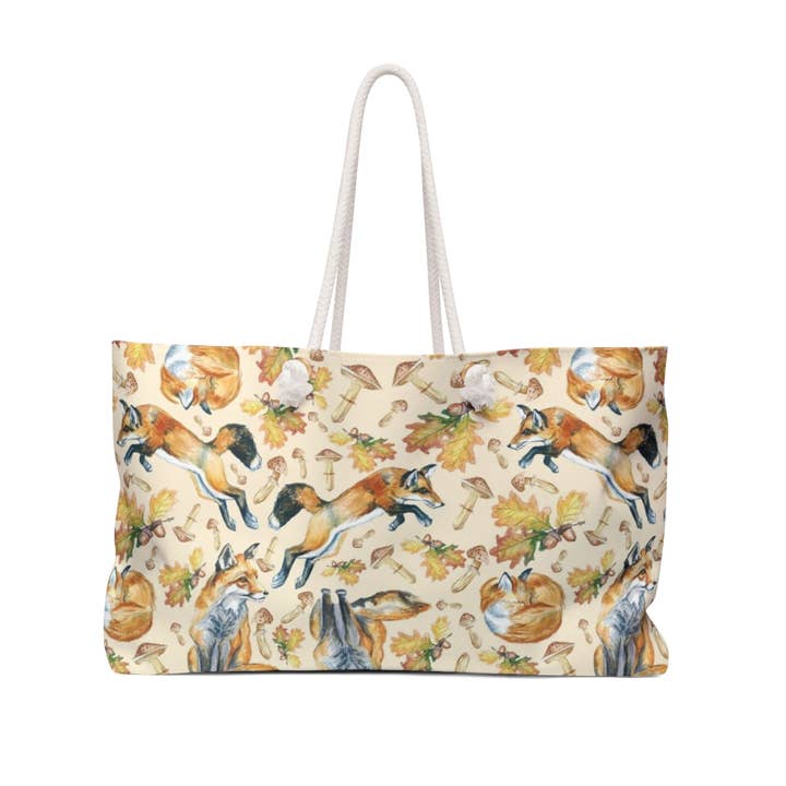 Fox and Mushroom Weekender Bag for wholesale by Fox & Willow Design Studio