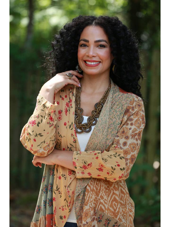 Sacred Threads - Wholesale Cardigan - Women's - Rustic Patchwork Open Front Cardigan (Amber Hue Line)1