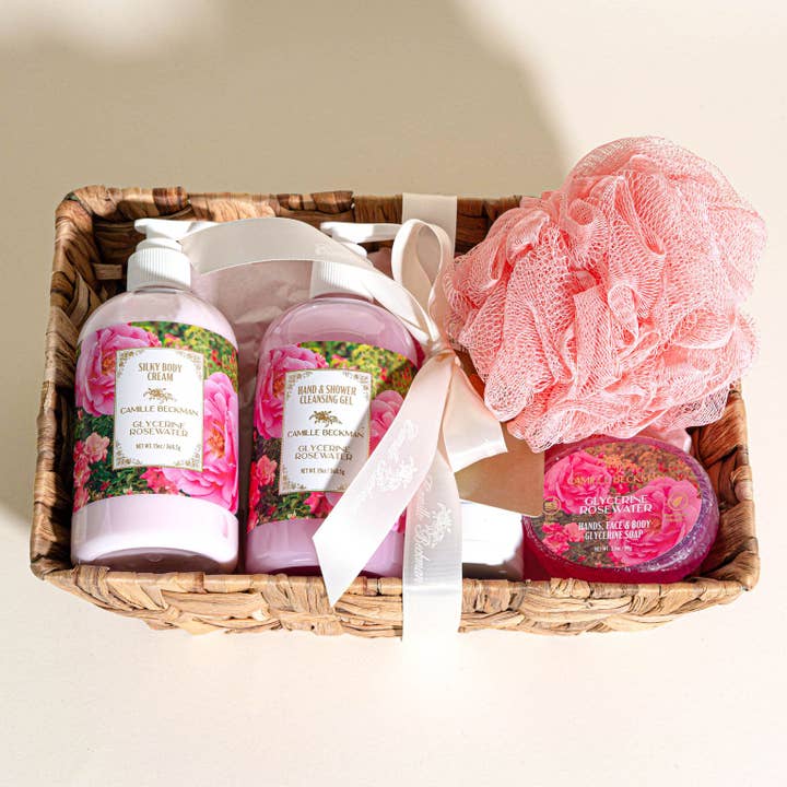 Cesta de presentes de glicerina Rosewater Essentials por atacado de Camille Beckman