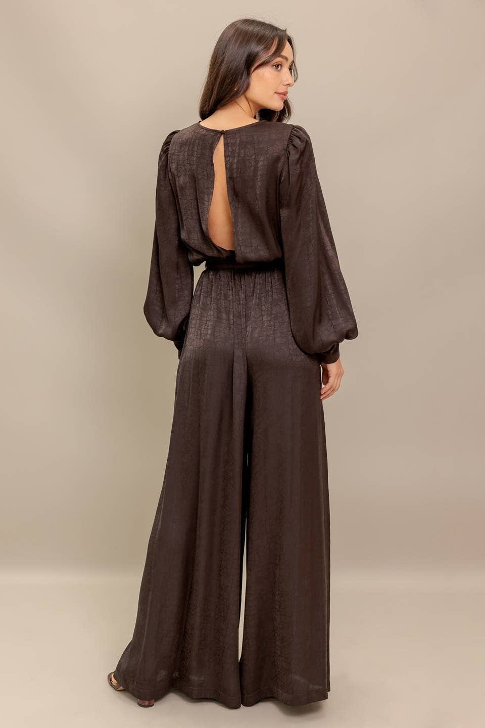 Brown A solid woven jumpsuit - IP8660 for wholesale on Faire1