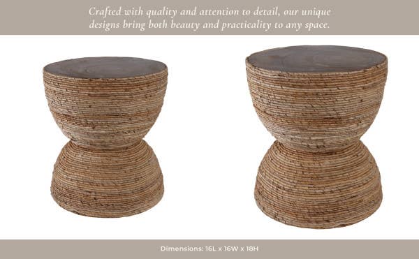 Sagebrook Home - Wholesale Side Table - End Table - Brown Wood Woven Banana Leaf Design, 18 in.11