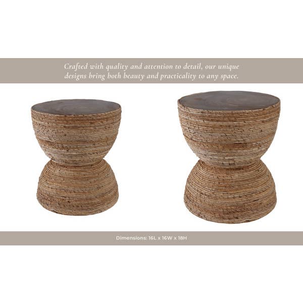 Sagebrook Home - Wholesale Side Table - End Table - Brown Wood Woven Banana Leaf Design, 18 in.11