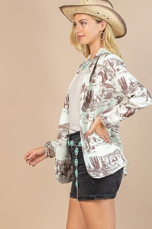 Pistache clair/brun BLAZER TISSÉ À IMPRIMÉ WESTERN AV1227-ZOE en vente sur Faire2