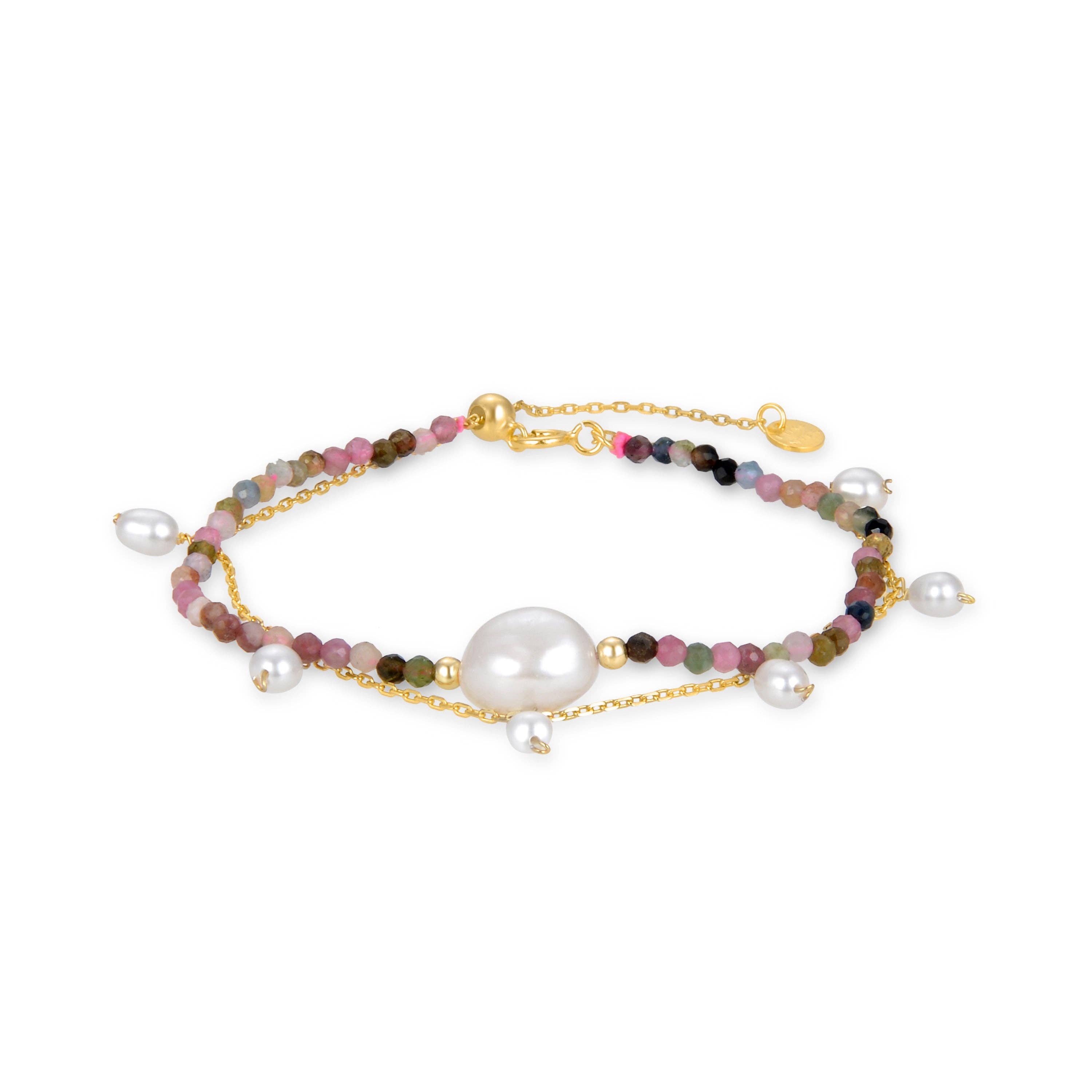 Luxenter - Wholesale Beaded Bracelet - Pulsera Luxenter de Plata de Ley 925 con Perla Blanca acabada en oro amarillo de 18K - Ysna0