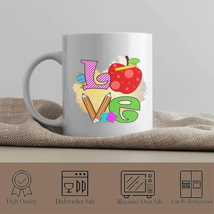 Teacher Love Mug Apples and school supplies for wholesale by Seven77nine