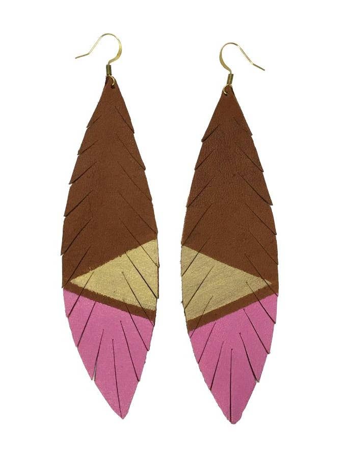 Fjer Deerskin Læder Øreringe - Champagne Hot Pink for engroshandel hos The Supply Society