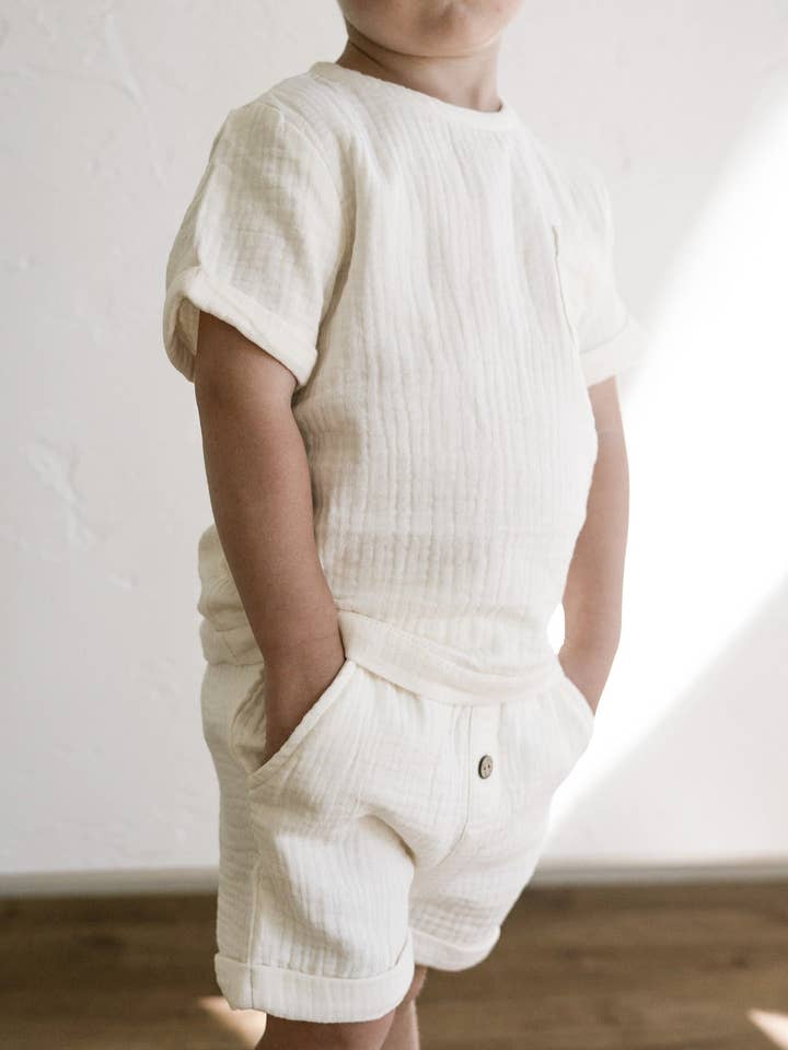 T-shirt de bolso Malibu 'Off Branco' por atacado de Oat Children