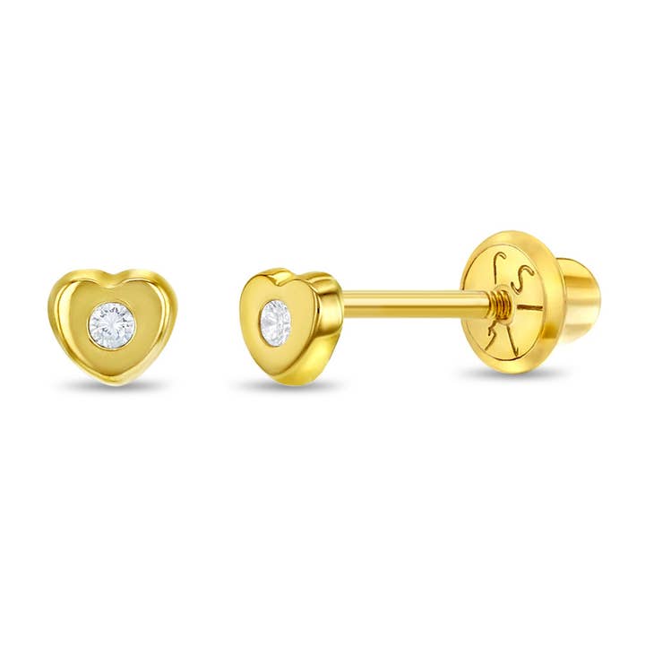 14k Gold Teenie Tiny Heart 3mm Baby / Toddler / Kids Earring for wholesale by In Season Jewelry