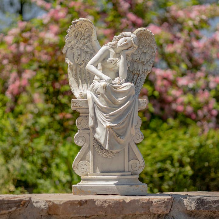 30.7" T MGO Angel Statue Sitting on Pillar- 2 Options for wholesale by Zaer Ltd. International