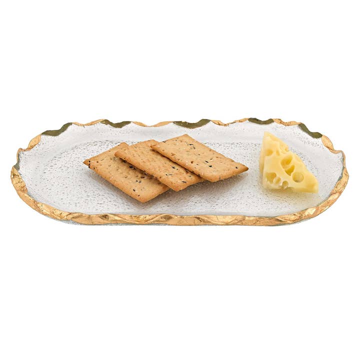 HomeRoots – wholesale Platter – 14 Glass Oval Edge Gold Leaf Platter