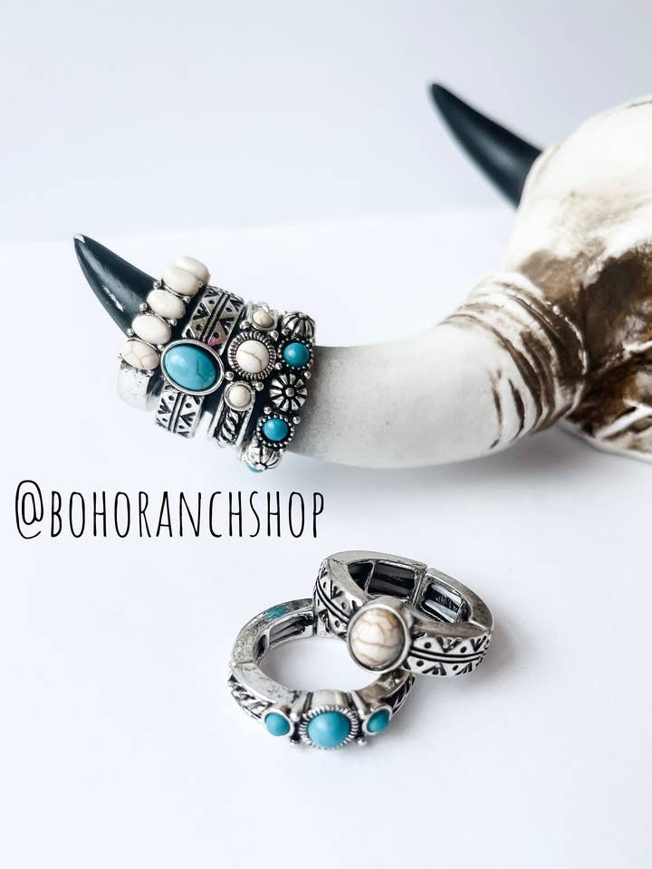 Western Simple Stretch Ringm- turquoise | white for wholesale by Boho Ranch Shop