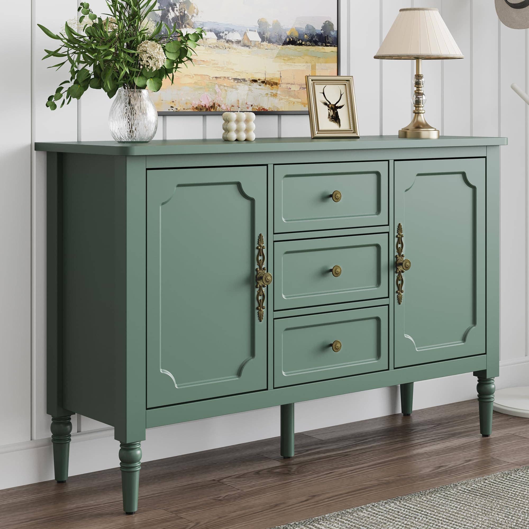 Heynemo - Wholesale Cabinet - Mid-Century Storage Cabinet with 2 Doors & 3 Drawers, Green1