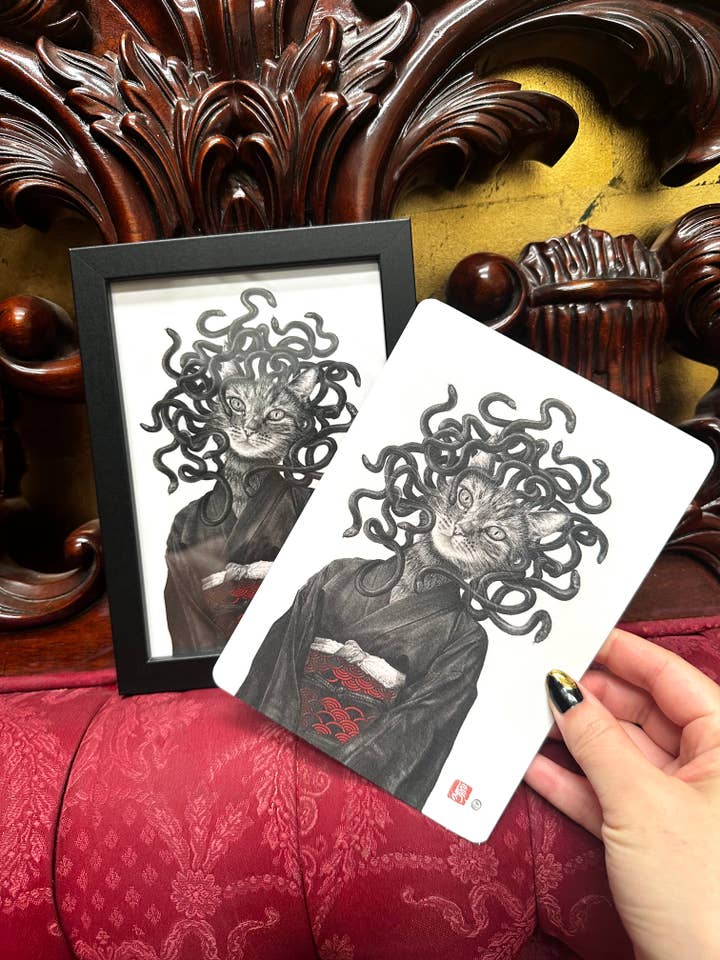 "Hidden Realms -Meowdusa" Framed Art Card & Single Cards for wholesale by Stephanie Inagaki