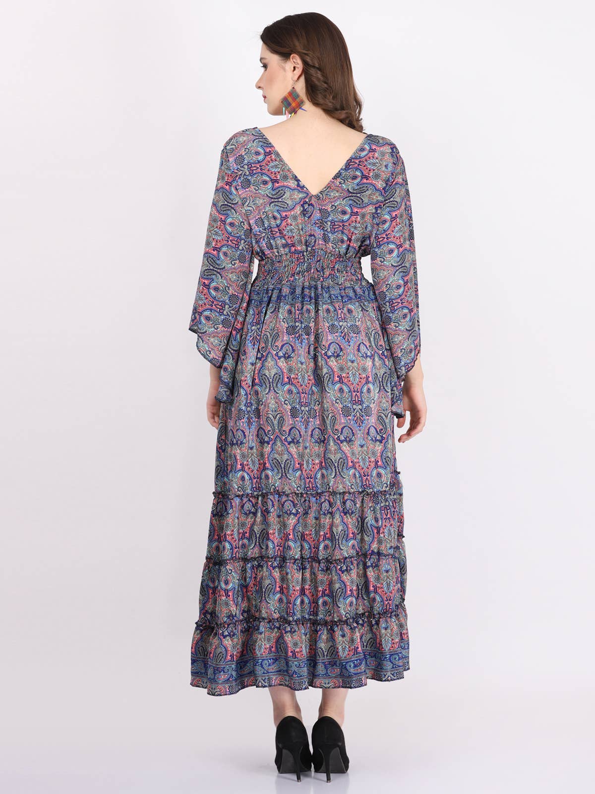 Wevez - Wholesale Jurk - Dames - Casual boho maxi-jurk met klokmouwen en V-hals voor dames4