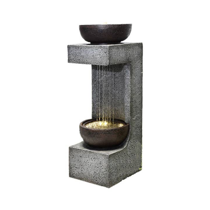 Hi-Line Gift Ltd. - Wholesale Outdoor Ornament/Decor - 34" H Rainfall Fountain with Bowl On Top with LEDS2