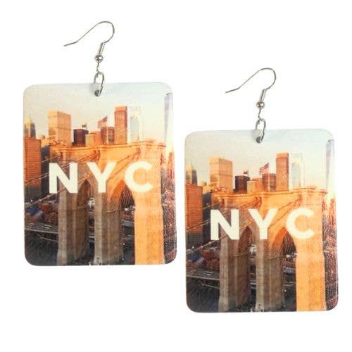 Boucles d'oreilles en bois rectangulaires NYC Statement pour la vente par Kerena Nicole