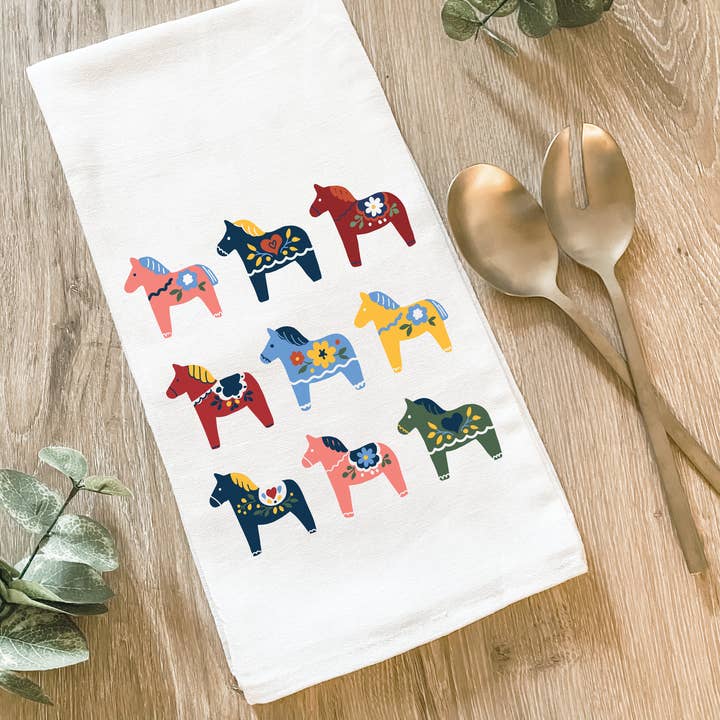 Swedish Dala Horse Pattern - Cotton Tea Towel for wholesale by Lissi Designs
