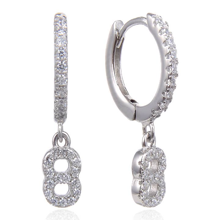 Zirconia long earrings/hoop - number 8 - silver for wholesale by Buganto