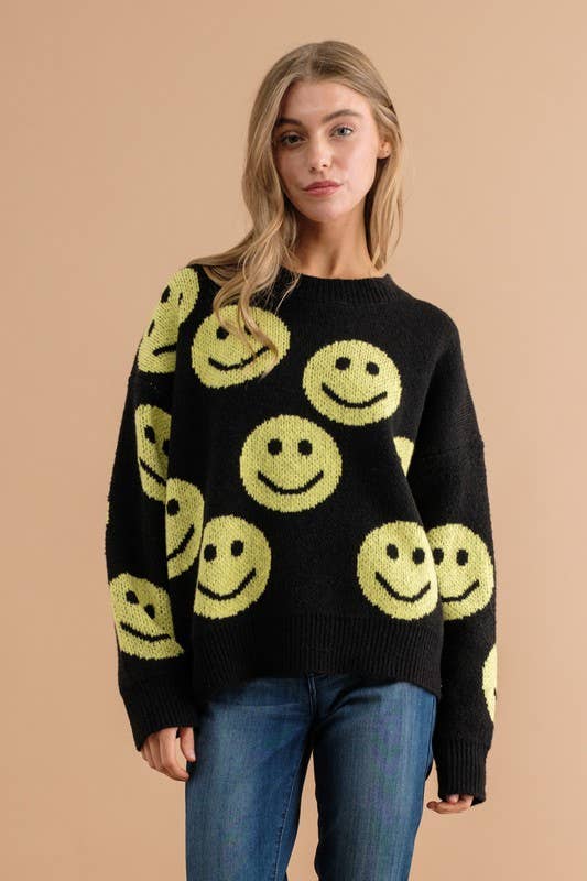 Pink Irene Wholesale - Vendita all'ingrosso Maglione tricot - Donna - MAGLIONE CON MOTIVO A VOLTO SORRIDENTE14