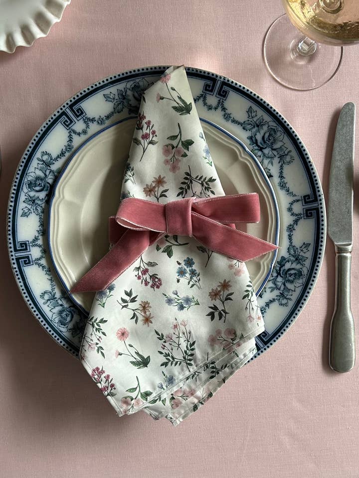 Meadow Flowers Liberty set of 6 cotton napkins tied with Fre for wholesale by Clementine & Co
