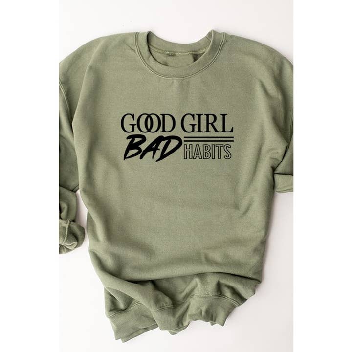 GOOD GIRL BAD HABITS GRAPHIC SWEATSHIRT for wholesale by Clothing of America
