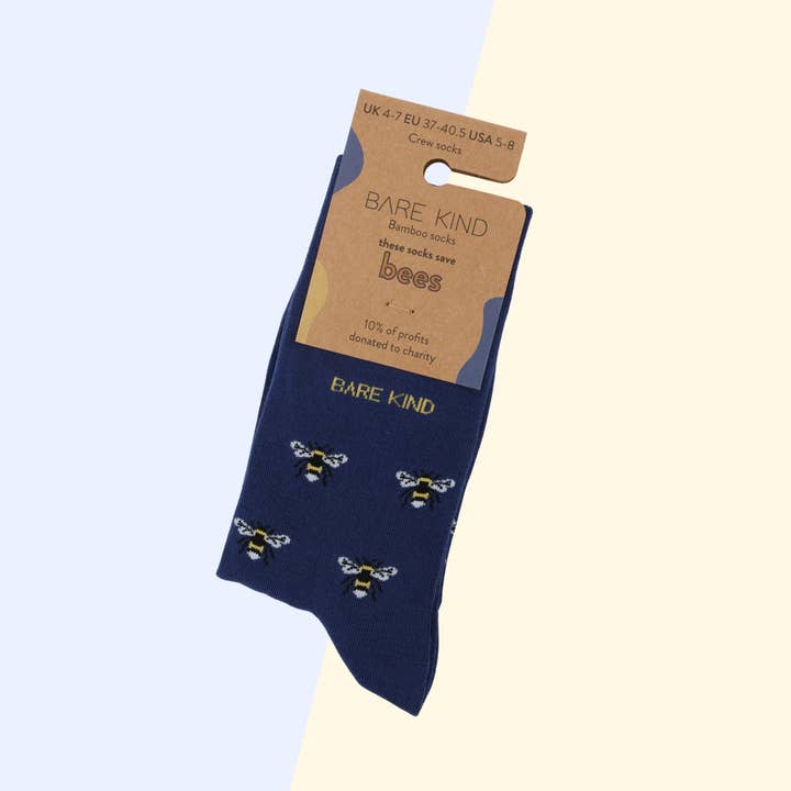 Bare Kind Socks - Wholesale Socks - Unisex - Small Motif Bee Socks | Bamboo Socks | Blue Socks1