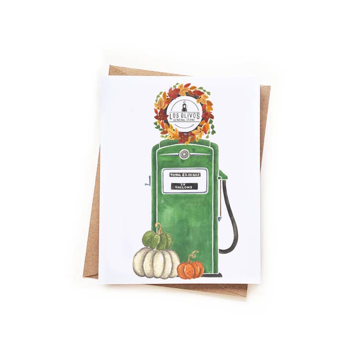Los Olivos General Store Fall Gas Pump Card for wholesale by Sketchy Notions
