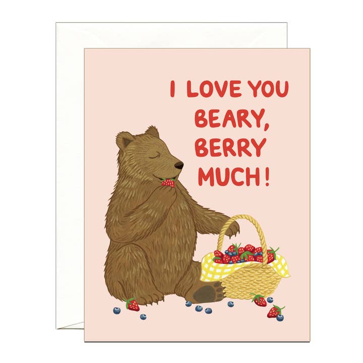 Yeppie Paper - Wholesale Love Card - Bear with Basket of Berries Love Card