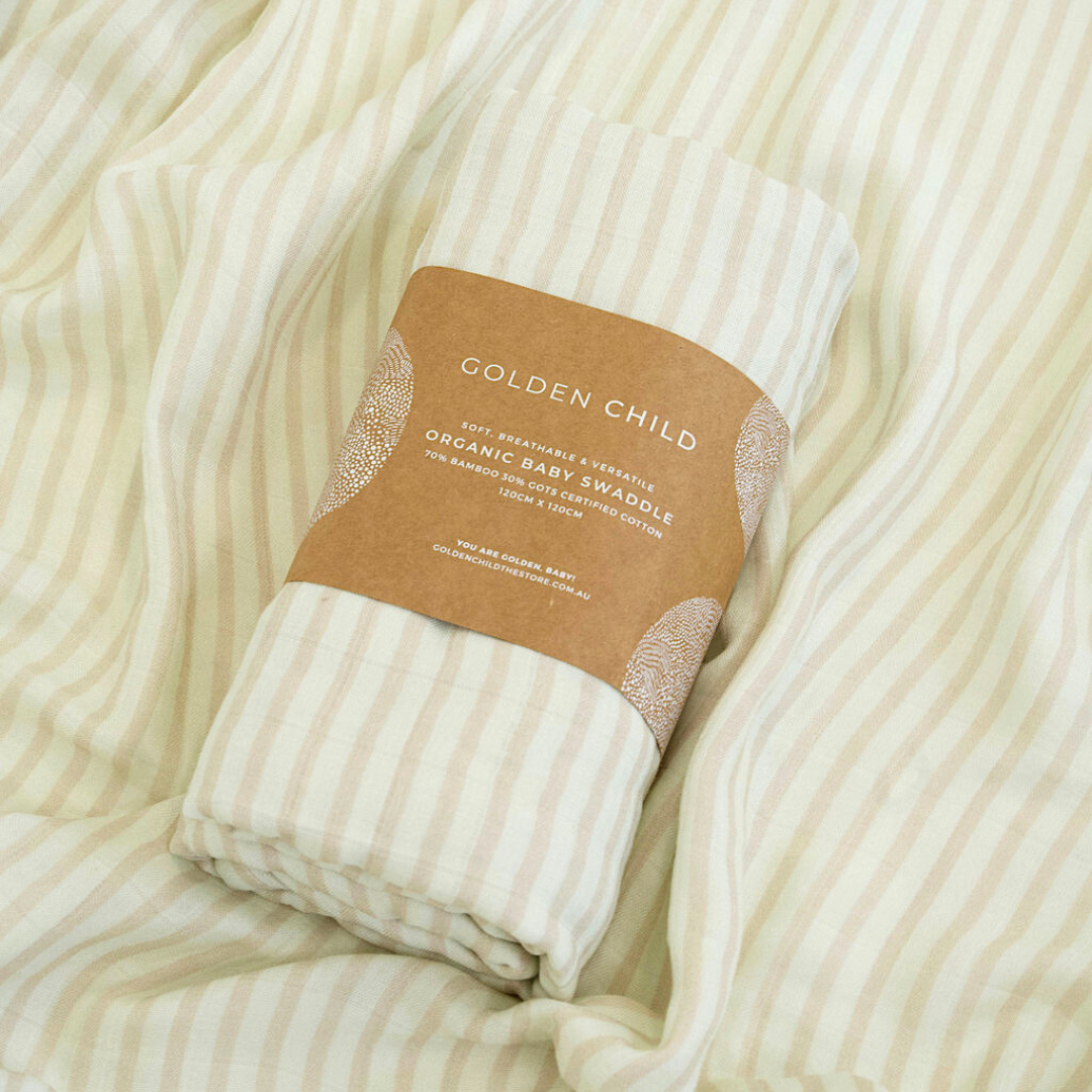 Golden Child - Wholesale Swaddle - Baby - Baby Mini Stripe Organic Bamboo Baby Muslin Wrap – Stone3