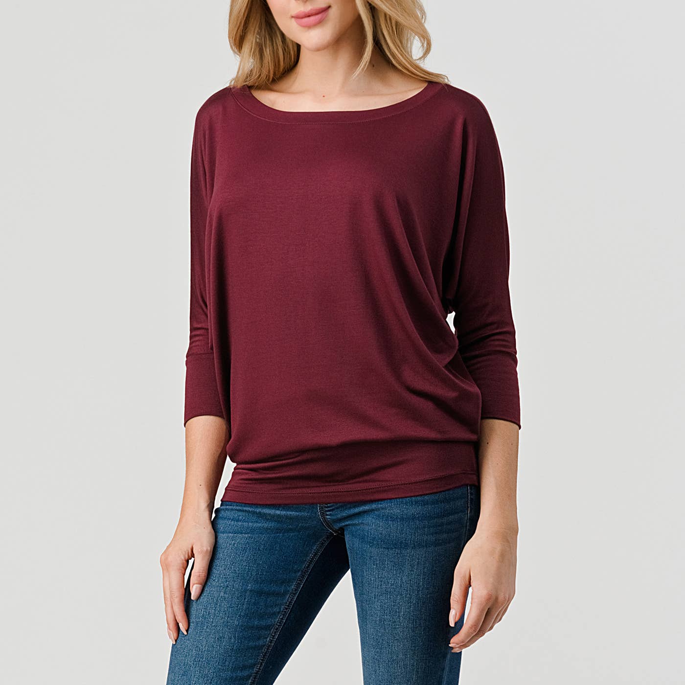 Heimious - Wholesale Knit Top - Women's - 3/4 Dolman Sleeve Round neck Modal Jersey  Top, 250329