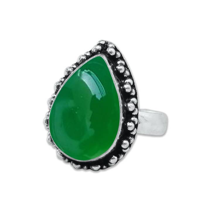 Handmade Jewels - Wholesale Cocktail/Statement Ring - Green Onyx Rings – Handmade, Silver-Plated, Assorted Boho Designs (US Sizes 6–10)8