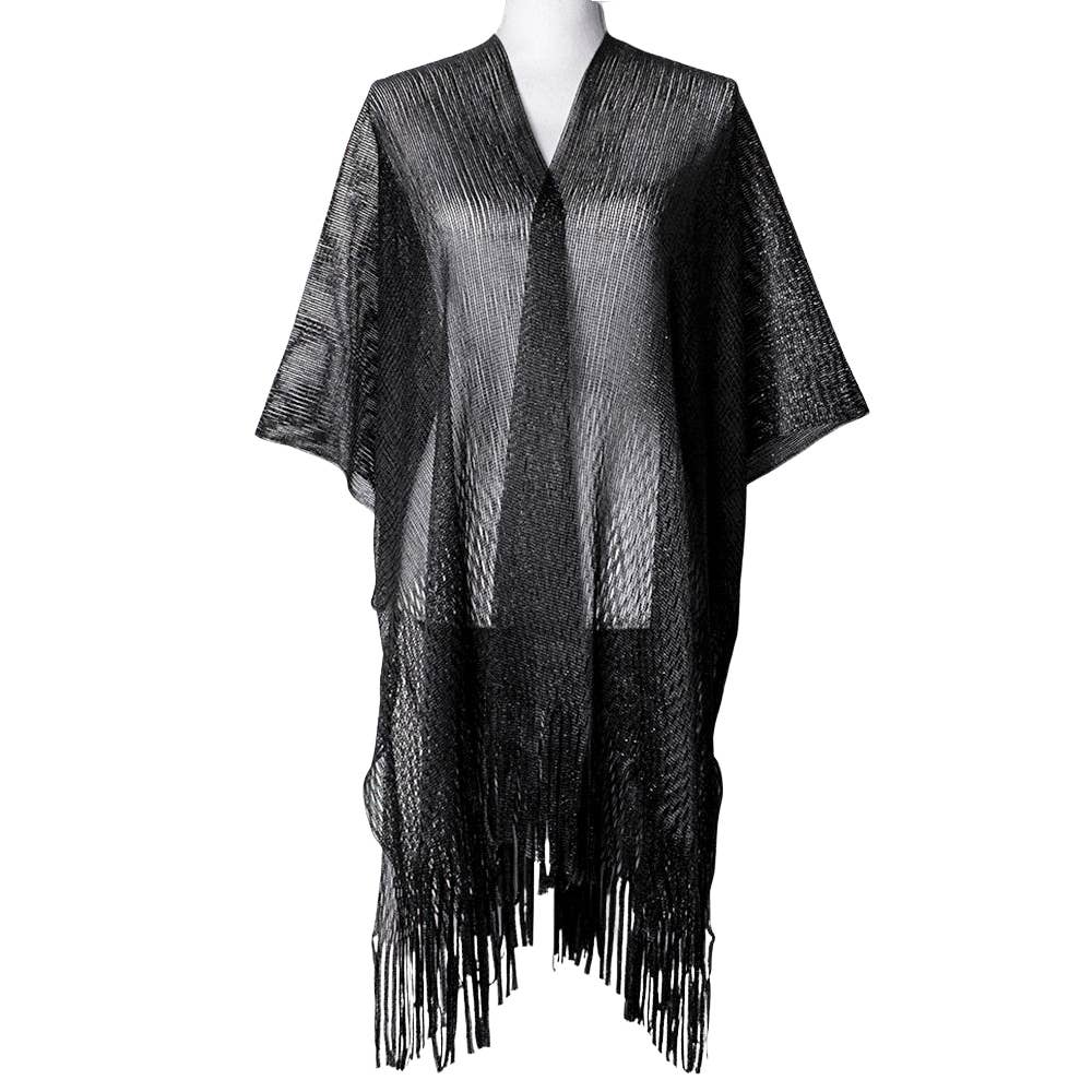 anbfashion – wholesale Kimono – Women's – Metallic Sheer Kimono Cover-Up Bottom Fringe LVPO-0032