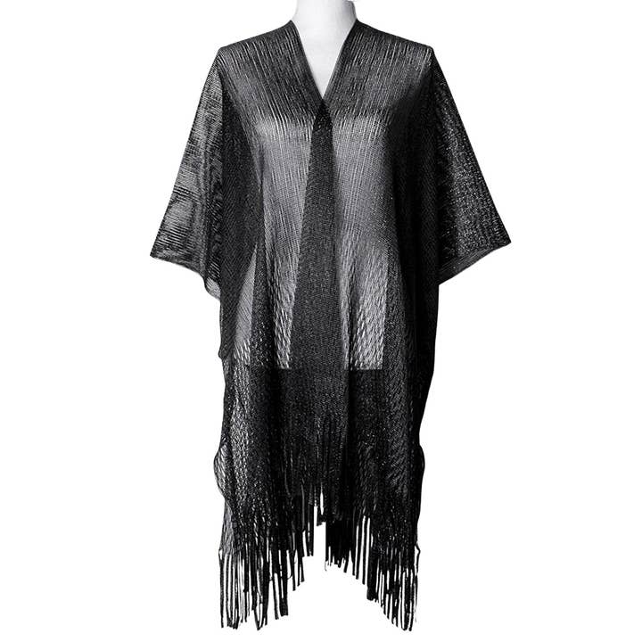 anbfashion – wholesale Kimono – Women's – Metallic Sheer Kimono Cover-Up Bottom Fringe LVPO-0032