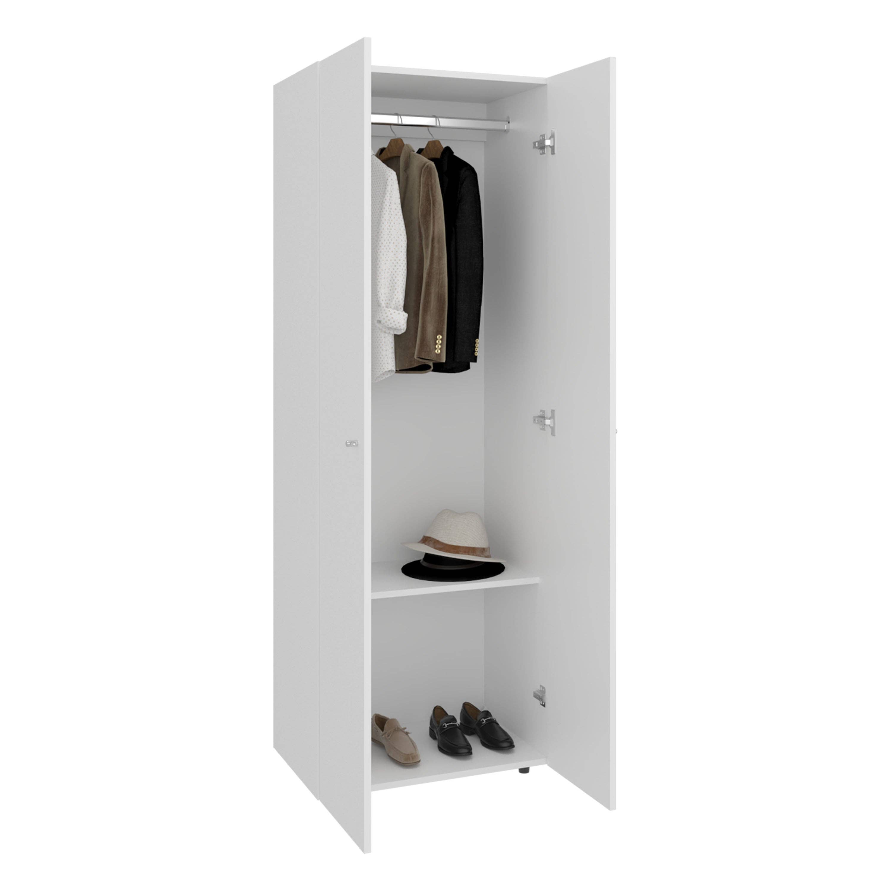 TUHOME FURNITURE - Wholesale Bedroom Furniture - Home 2 Doors Closet System Armoire, Hanging Rod and Storage Shelf, Modern Armoire for Bedroom Organization Storage11