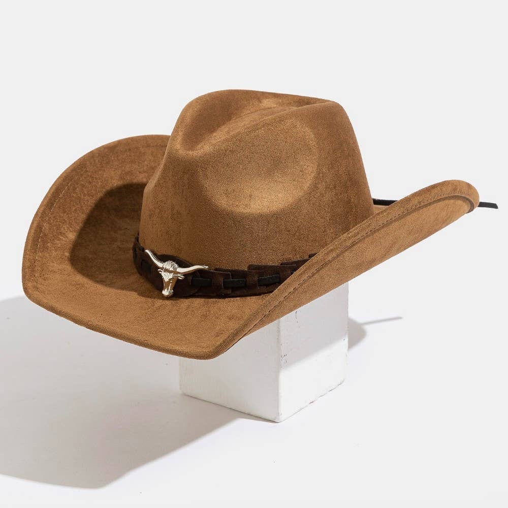 Collections by Fame Accessories - Vente Chapeau de cowboy – femme - Chapeau de cowboy à lanière Western Long Horn1
