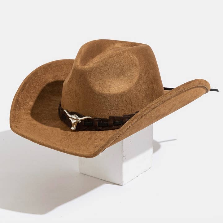 Collections by Fame Accessories - Vente Chapeau de cowboy – femme - Chapeau de cowboy à lanière Western Long Horn1