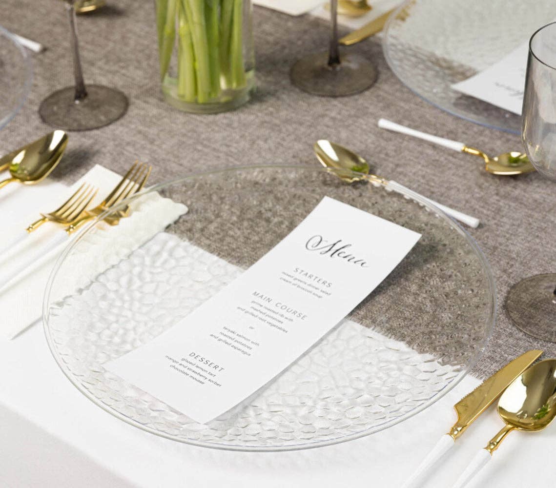 EcoQuality - Wholesale Charger Plate - 13" Plastic Clear Hammered Charger Plates2